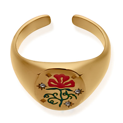 Floral Engraved with Zircon Ring - 2